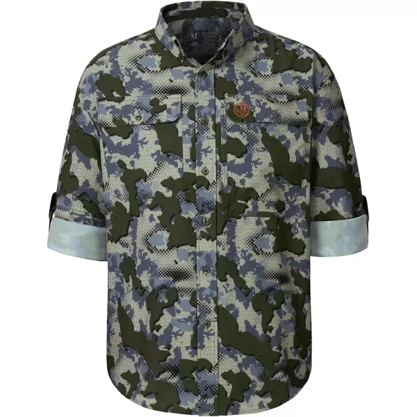 BASSDASH Mens Performance Button Down Shirt Long Sleeve UPF 50 for Hunting Fishing Outdoors FS23MGreen Vegetation Camo