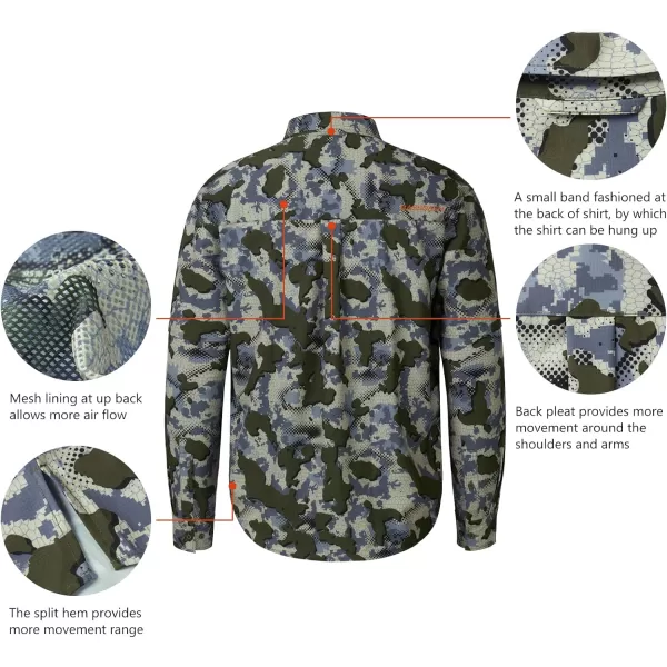 BASSDASH Mens Performance Button Down Shirt Long Sleeve UPF 50 for Hunting Fishing Outdoors FS23MGreen Vegetation Camo