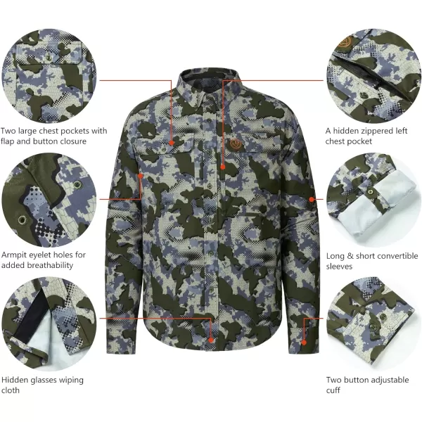 BASSDASH Mens Performance Button Down Shirt Long Sleeve UPF 50 for Hunting Fishing Outdoors FS23MGreen Vegetation Camo