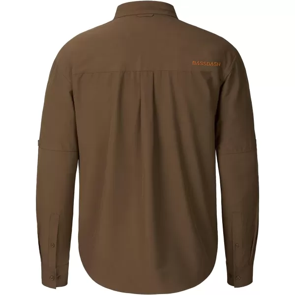 BASSDASH Mens Performance Button Down Shirt Long Sleeve UPF 50 for Hunting Fishing Outdoors FS23MOtter Brown