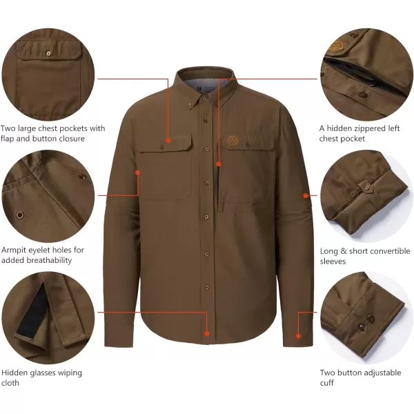 BASSDASH Mens Performance Button Down Shirt Long Sleeve UPF 50 for Hunting Fishing Outdoors FS23MOtter Brown