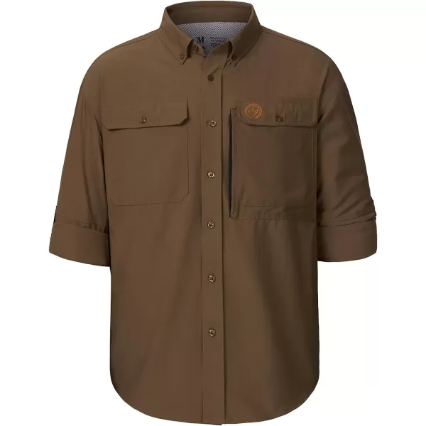 BASSDASH Mens Performance Button Down Shirt Long Sleeve UPF 50 for Hunting Fishing Outdoors FS23MOtter Brown