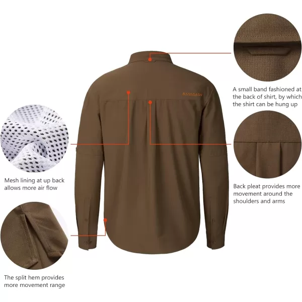 BASSDASH Mens Performance Button Down Shirt Long Sleeve UPF 50 for Hunting Fishing Outdoors FS23MOtter Brown