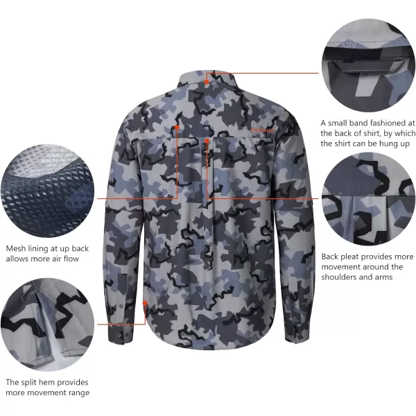 BASSDASH Mens Performance Button Down Shirt Long Sleeve UPF 50 for Hunting Fishing Outdoors FS23MRock