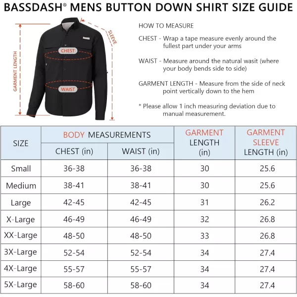 BASSDASH Mens Performance Fishing Hiking Shirt UPF 50 Button Down Long Sleeve Quick Dry FS21MBlack