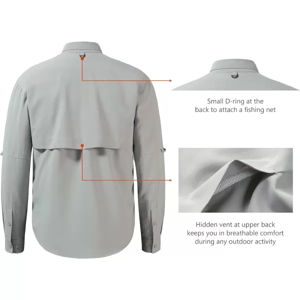 BASSDASH Mens Performance Fishing Hiking Shirt UPF 50 Button Down Long Sleeve Quick Dry FS21MCool Grey