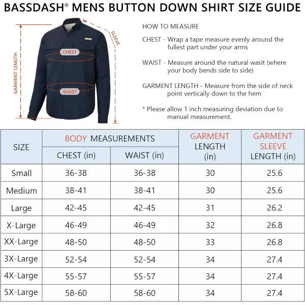 BASSDASH Mens Performance Fishing Hiking Shirt UPF 50 Button Down Long Sleeve Quick Dry FS21MDark Blue