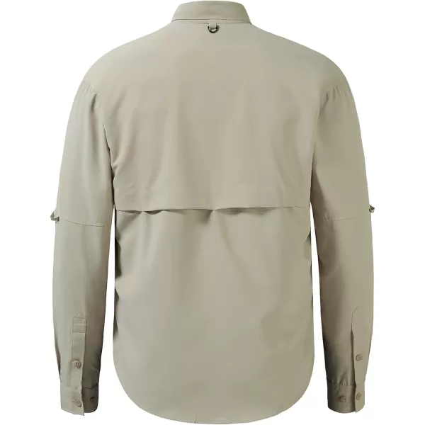 BASSDASH Mens Performance Fishing Hiking Shirt UPF 50 Button Down Long Sleeve Quick Dry FS21MKhaki