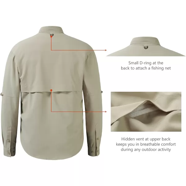 BASSDASH Mens Performance Fishing Hiking Shirt UPF 50 Button Down Long Sleeve Quick Dry FS21MKhaki