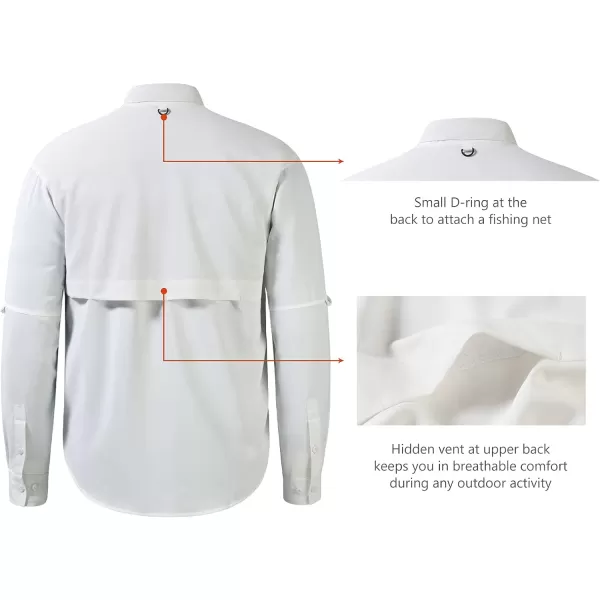 BASSDASH Mens Performance Fishing Hiking Shirt UPF 50 Button Down Long Sleeve Quick Dry FS21MWhite