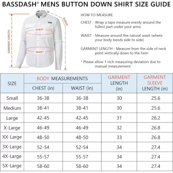 BASSDASH Mens Performance Fishing Hiking Shirt UPF 50 Button Down Long Sleeve Quick Dry FS21MWhite