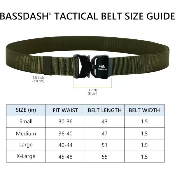 BASSDASH Mens Tactical Belt Military Rigger Work Belt 15 Nylon Web with Heavy Duty Quick Release Buckle Hiking HuntingArmy Green