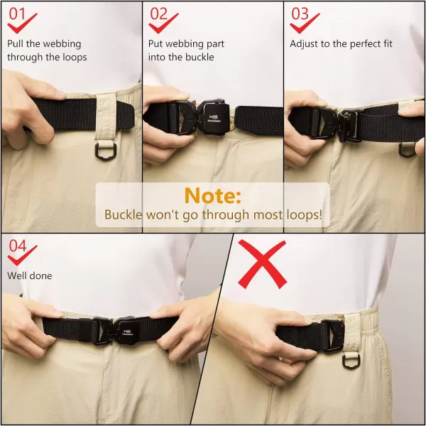 BASSDASH Mens Tactical Belt Military Rigger Work Belt 15 Nylon Web with Heavy Duty Quick Release Buckle Hiking HuntingBlack