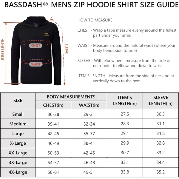 BASSDASH Mens UPF 50 14 Zip Fishing Hoodie Shirt Quick Dry Performance Long Sleeve Sun Protection FS24MBlack