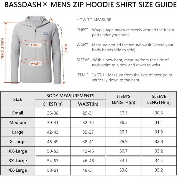 BASSDASH Mens UPF 50 14 Zip Fishing Hoodie Shirt Quick Dry Performance Long Sleeve Sun Protection FS24MCool Grey