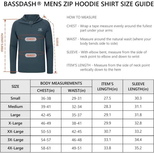 BASSDASH Mens UPF 50 14 Zip Fishing Hoodie Shirt Quick Dry Performance Long Sleeve Sun Protection FS24MSlate Blue