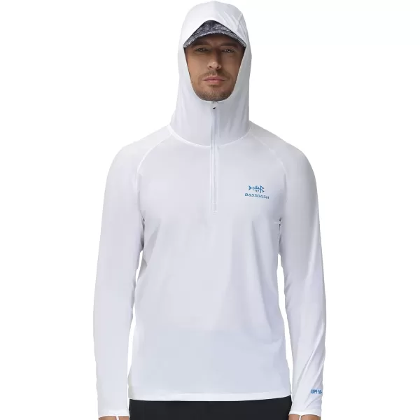 BASSDASH Mens UPF 50 14 Zip Fishing Hoodie Shirt Quick Dry Performance Long Sleeve Sun Protection FS24MWhite