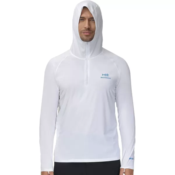 BASSDASH Mens UPF 50 14 Zip Fishing Hoodie Shirt Quick Dry Performance Long Sleeve Sun Protection FS24MWhite