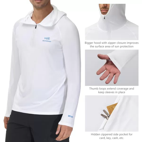 BASSDASH Mens UPF 50 14 Zip Fishing Hoodie Shirt Quick Dry Performance Long Sleeve Sun Protection FS24MWhite