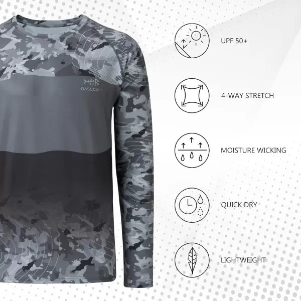 BASSDASH Mens UPF 50 Camo Fishing Shirt Quick Dry Long Sleeve Kayaking Hiking TShirtsBlack Camo