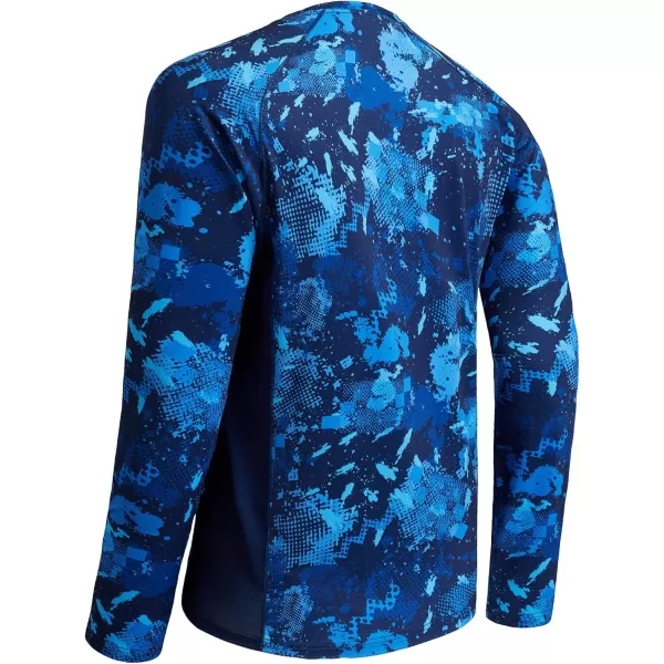 BASSDASH Mens UPF 50 Camo Fishing Shirt Quick Dry Long Sleeve Kayaking Hiking TShirtsBlue Sport Camo