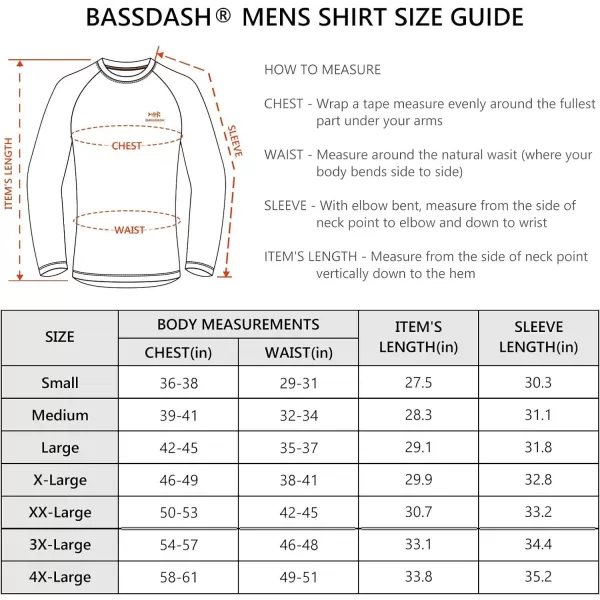 BASSDASH Mens UPF 50 Camo Fishing Shirt Quick Dry Long Sleeve Kayaking Hiking TShirtsFresh Water