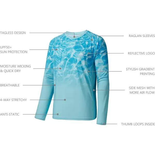 BASSDASH Mens UPF 50 Camo Fishing Shirt Quick Dry Long Sleeve Kayaking Hiking TShirtsRipple Water Gradient