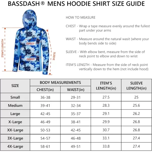 BASSDASH Mens UPF 50 Fishing Hiking Camo Hoodie Shirt with Face Mask Lightweight Neck Gaiter Long SleeveBlue Camo With Neck Gaiter