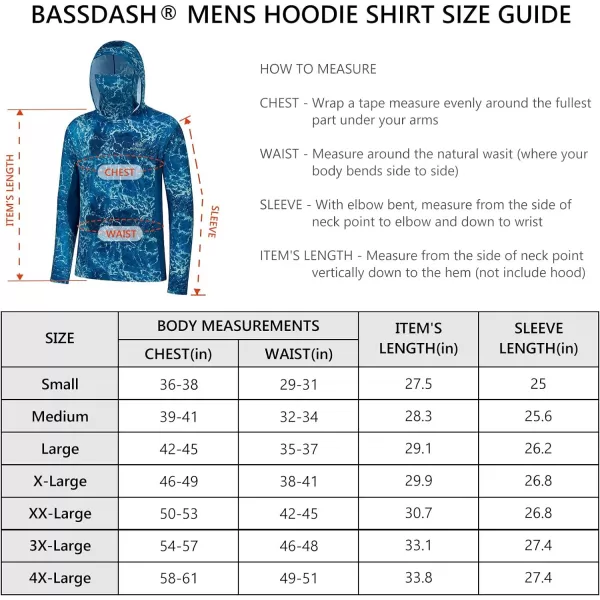 BASSDASH Mens UPF 50 Fishing Hiking Camo Hoodie Shirt with Face Mask Lightweight Neck Gaiter Long SleeveOcean With Neck Gaiter