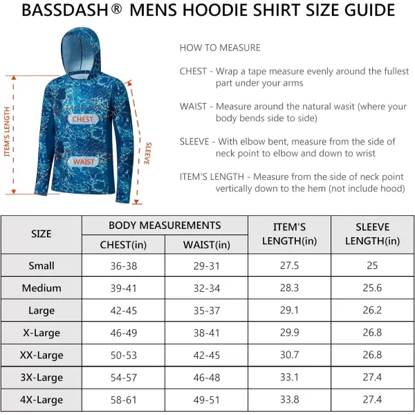 BASSDASH Mens UPF 50 Fishing Hiking Camo Hoodie Shirt with Face Mask Lightweight Neck Gaiter Long SleeveOcean Without Neck Gaiter