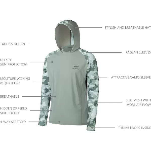 BASSDASH Mens UPF 50 Performance Fishing Shirt Cooling Hoodie Camo Long Sleeve FS17MAsh Grey  Brownampgreen Camo