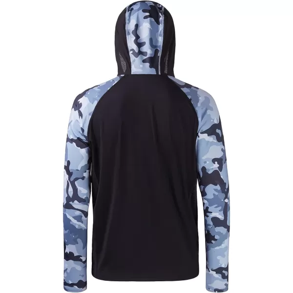 BASSDASH Mens UPF 50 Performance Fishing Shirt Cooling Hoodie Camo Long Sleeve FS17MBlack  Blue Camo