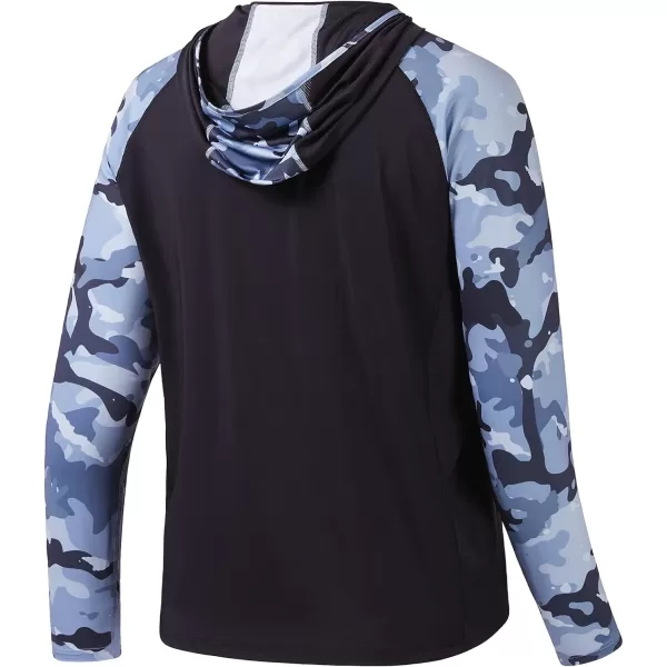 BASSDASH Mens UPF 50 Performance Fishing Shirt Cooling Hoodie Camo Long Sleeve FS17MBlack  Blue Camo