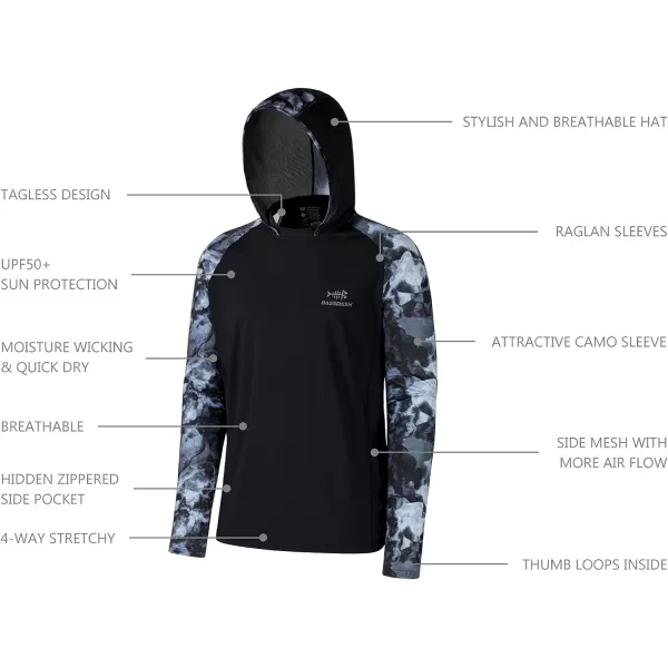 BASSDASH Mens UPF 50 Performance Fishing Shirt Cooling Hoodie Camo Long Sleeve FS17MBlack  Splash Black