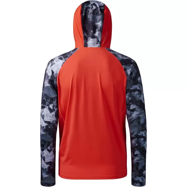 BASSDASH Mens UPF 50 Performance Fishing Shirt Cooling Hoodie Camo Long Sleeve FS17MCoral Red  Splash Black