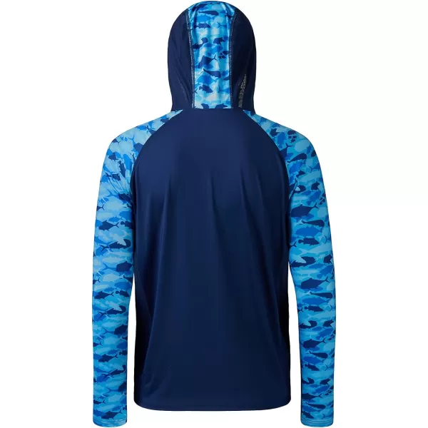 BASSDASH Mens UPF 50 Performance Fishing Shirt Cooling Hoodie Camo Long Sleeve FS17MDark Blue  Fish School