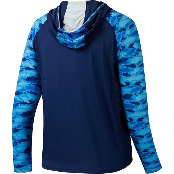 BASSDASH Mens UPF 50 Performance Fishing Shirt Cooling Hoodie Camo Long Sleeve FS17MDark Blue  Fish School