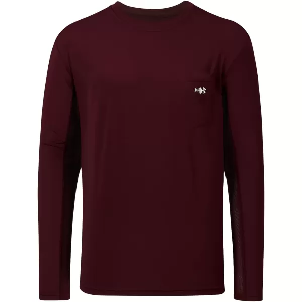 BASSDASH Mens UPF 50 Performance Long Sleeve TShirt UV Sun Protection Fishing Hiking Sports ShirtsBurgundyWhite Logo