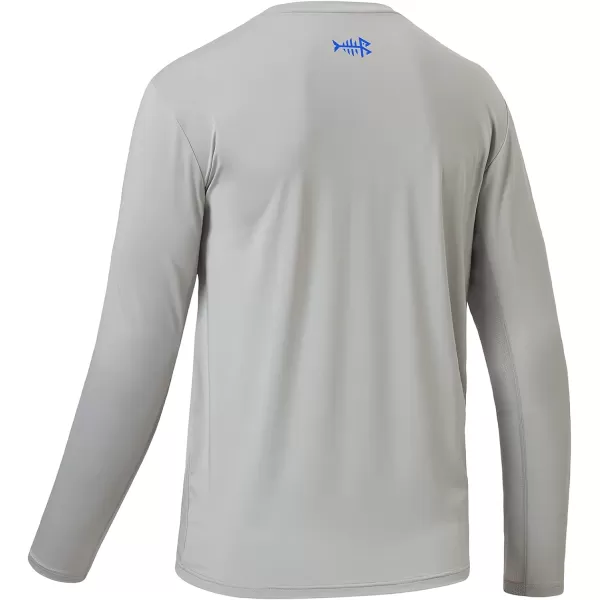 BASSDASH Mens UPF 50 Performance Long Sleeve TShirt UV Sun Protection Fishing Hiking Sports ShirtsCool GreyVivid Blue Logo