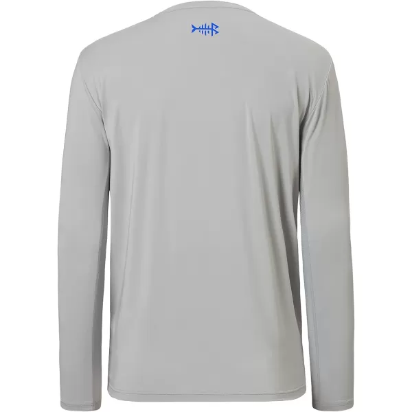 BASSDASH Mens UPF 50 Performance Long Sleeve TShirt UV Sun Protection Fishing Hiking Sports ShirtsCool GreyVivid Blue Logo