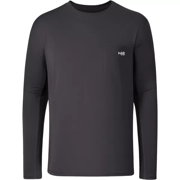 BASSDASH Mens UPF 50 Performance Long Sleeve TShirt UV Sun Protection Fishing Hiking Sports ShirtsDark GreyWhite Logo