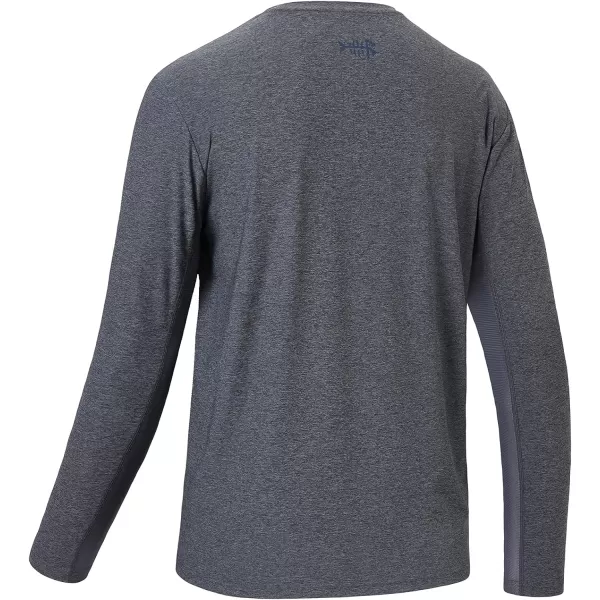 BASSDASH Mens UPF 50 Performance Long Sleeve TShirt UV Sun Protection Fishing Hiking Sports ShirtsHeather GreyDark Blue Logo