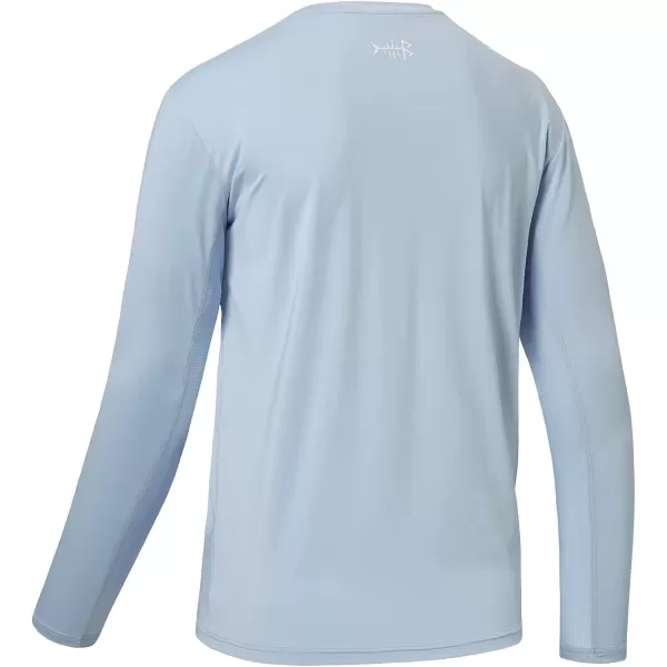 BASSDASH Mens UPF 50 Performance Long Sleeve TShirt UV Sun Protection Fishing Hiking Sports ShirtsLight Steel BlueWhite Logo