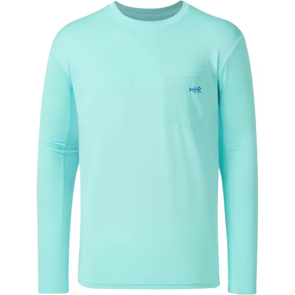 BASSDASH Mens UPF 50 Performance Long Sleeve TShirt UV Sun Protection Fishing Hiking Sports ShirtsSeafoamVivid Blue Logo