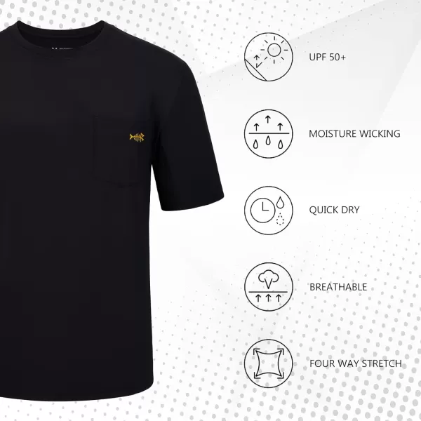 BASSDASH Mens UPF 50 Performance Short Sleeve Pocket TShirt UV Sun Protection Fishing Hiking Kayaking Sports ShirtsBlackYellow Logo