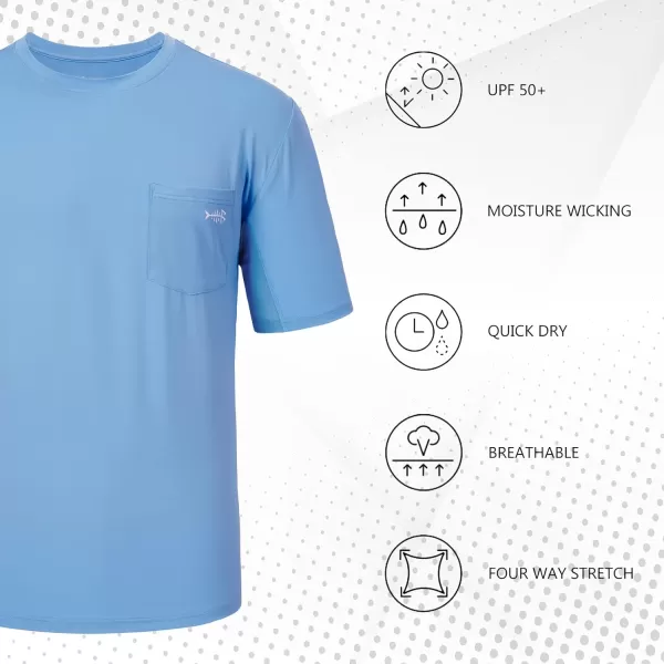 BASSDASH Mens UPF 50 Performance Short Sleeve Pocket TShirt UV Sun Protection Fishing Hiking Kayaking Sports ShirtsCarolinaWhite Logo