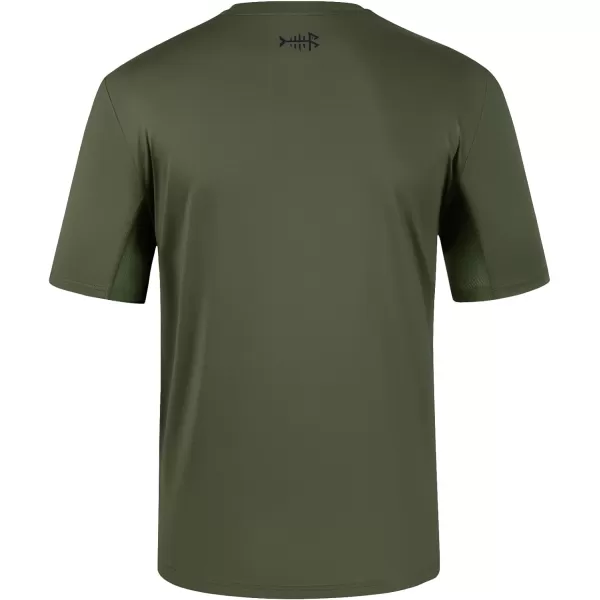 BASSDASH Mens UPF 50 Performance Short Sleeve Pocket TShirt UV Sun Protection Fishing Hiking Kayaking Sports ShirtsOlive GreenBlack Logo