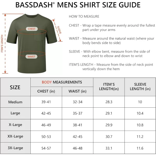 BASSDASH Mens UPF 50 Performance Short Sleeve Pocket TShirt UV Sun Protection Fishing Hiking Kayaking Sports ShirtsOlive GreenBlack Logo