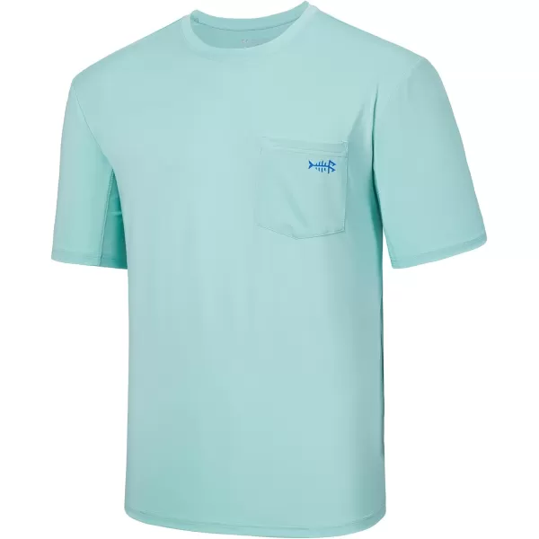 BASSDASH Mens UPF 50 Performance Short Sleeve Pocket TShirt UV Sun Protection Fishing Hiking Kayaking Sports ShirtsSeafoamVivid Blue Logo  Pack of 2