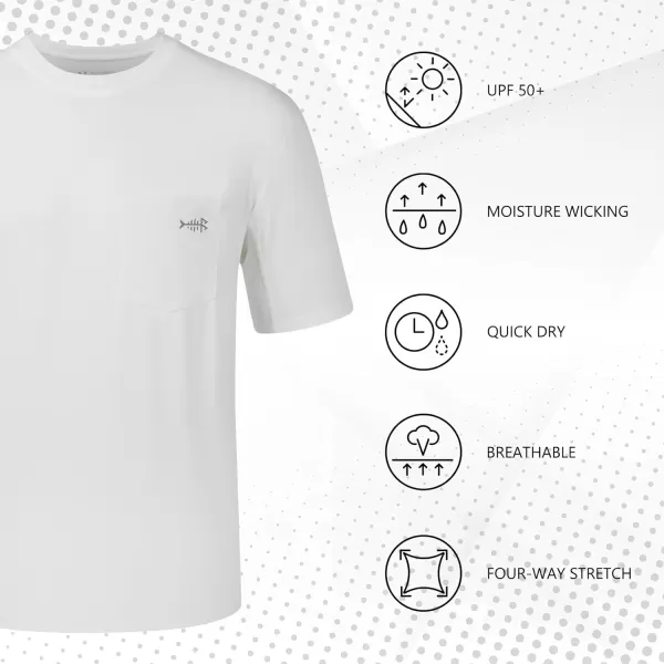 BASSDASH Mens UPF 50 Performance Short Sleeve Pocket TShirt UV Sun Protection Fishing Hiking Kayaking Sports ShirtsWhiteGrey Logo
